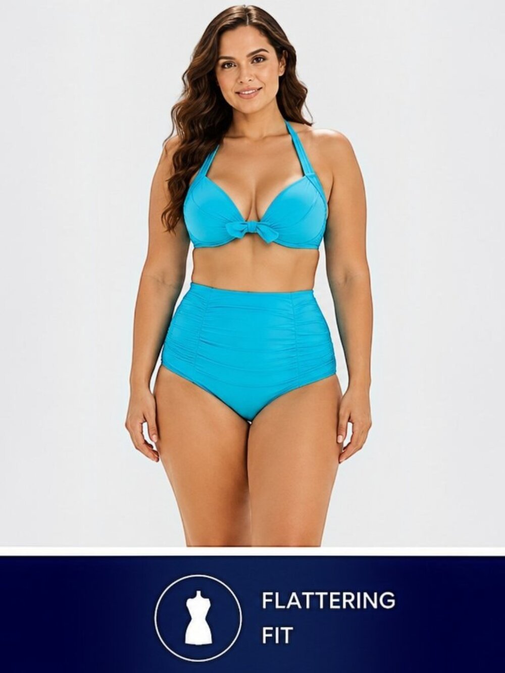 Plus Size 4XL 50's Retro Halter Bikini High Waist Tummy Control Swimsuit